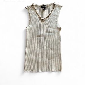 Sleeveless Beige Silk Blend Ribbed Top